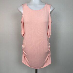 White House Black Market Top Medium Blush Pink Cold Shoulder Ruched Side Stretch